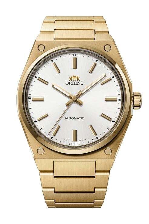 Orient Flusso RA-BB0201S fehér számlappal, aranyszínű bevonatos tokkal és fémszíjjal