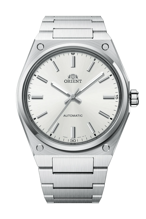 Orient Flusso RA-BB0204S fehér napsugármintás számlappal, acél tokkal és fémszíjjal